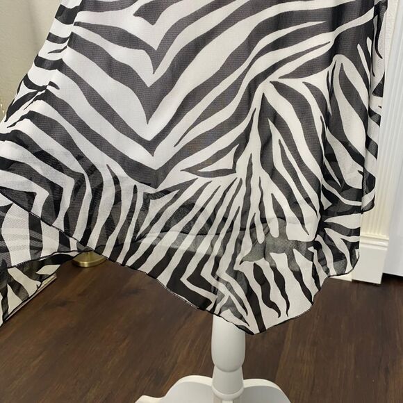 Y2K Grunge Layered Euro chic Black White Micro Mesh Zebra Print Midi Dress S - Picture 3 of 8